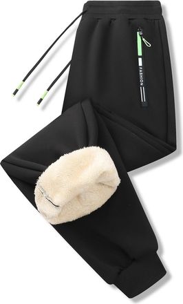 Generic Mens Joggers Sweatpants Fleece Lined Elasticated Waist Trousers Winter Warm Lightweight Jogging Bottoms Plain Activewear Pants with Pockets A- Black