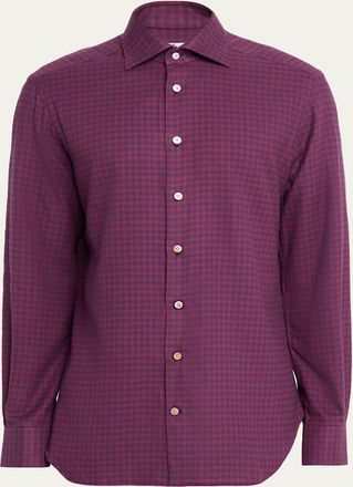 Kiton Mens Small Gingham Cotton Sport Shirt