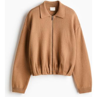 H&M Oversized Zip-through Cardigan in Dark Beige at Nordstrom, Size Xx-Small