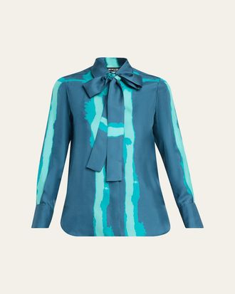 Kiton Silk Bow-Neck Button-Down Shirt