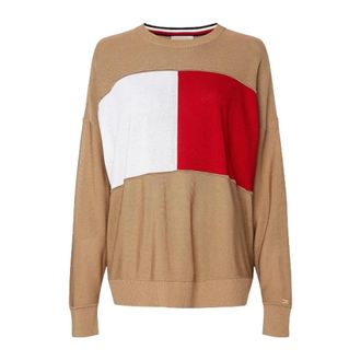 Tommy Hilfiger Rondgebreide trui - Dames - Ronde hals truien - Veelkleurig - XS - Katoen - Truien & Vesten