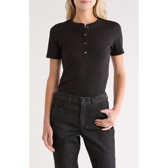 Theory Perry Rib Knit Henley in Black at Nordstrom Rack, Size Petite