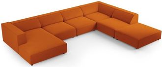 BLOOMINGLOFT 7-Sitzer Design Panorama Sofa Ardenal mit langer Seite rechts, Samtbezug