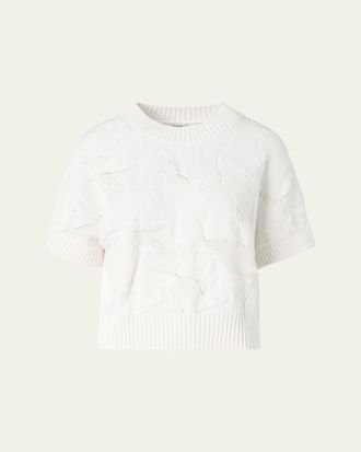 Akris Chunky Flower Ajour Knit Short-Sleeve Sweater