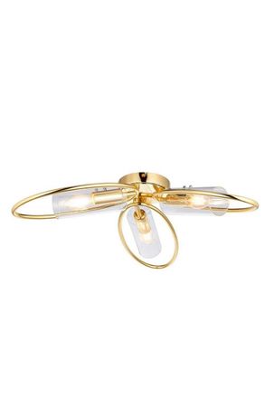 Netlighting Amari Multi Arm Glass Semi Flush Ceiling Lamp Polished Brass Plate Glass in Gold