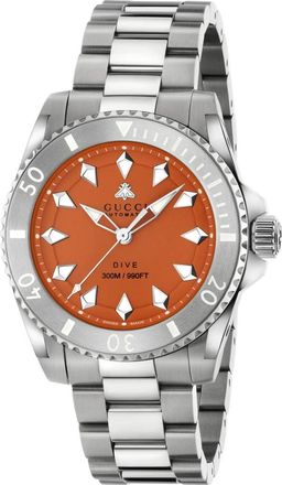 Gucci 40 mm stalen kast- oranje wijzerplaat met bij- stalen lunet- stalen armband - Dames - Horloges - Oranje - ONE Size - Accessoires