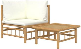vidaXL Set De Muebles De Jard&iacute;n 2 Piezas Bamb&uacute; Y Cojines Blanco Crema Vidaxl