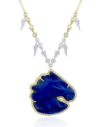 Meira T 14K 15.95 ct. tw. Diamond & Lapis Dangle Necklace