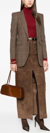 Saint Laurent Womens Prince Of Wales Wool Jacket - Tan - Size EU 40 (Womens)