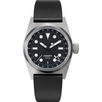 Unimatic Modello Due U2-GMT Rubber Strap Field Watch, 41.5mm in Black at Nordstrom