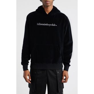 Billionaire Boys Club BB Mission Logo Embroidered Velour Hoodie in Black at Nordstrom, Size X-Large