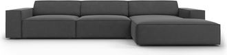 MICADONI Sofá esquinero derecho 4 plazas de terciopelo gris