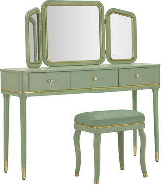 OEM Tocador Camille Con Espejo Y Taburete Verde Cm 120x37x79-104x2,5x56-44x34x48