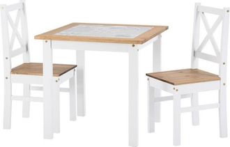 Seconique Seconique - Salvador 1+2 Tile Top Dining Set - White/Distressed Waxed Pine