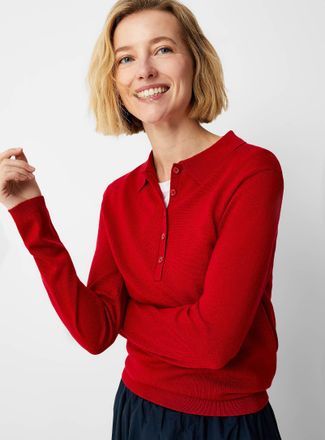 Contemporaine Womens Responsibly sourced merino wool long-sleeve Polo Shirt shirt