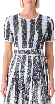 Akris Scribble Jacquard Sweater in Cream-Black at Nordstrom, Size 12