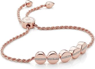 Monica Vinader Rose Gold Linear Bead Diamond Row Friendship Chain Bracelet Diamond