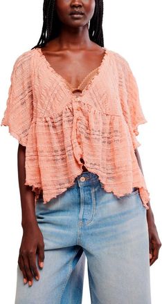 Free People In Your Dreams Lace Top in Coral Kiss at Nordstrom, Size X-Large