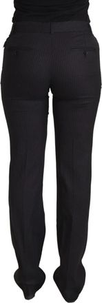 Dolce & Gabbana Womens Striped Virgin Wool Blend Trousers Black Silk