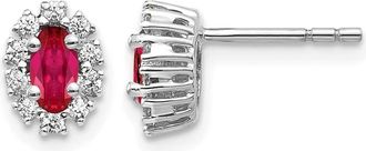 Diamond2Deal 14k Gold 1/5 Ct Lab Grown Diamond and Oval Created Ruby Halo Stud Earrings