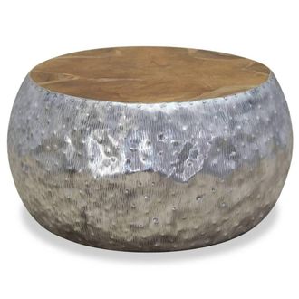 Berkfield Home Coffee Table Aluminium Teak 60x60x30 cm in Silver | Size: 60 x 60 x 30 cm