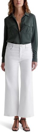 AG - Adriano Goldschmied Ag Saige Cropped Jeans Womens Gallery White Mid-Rise Wide Leg Pockets BUU030