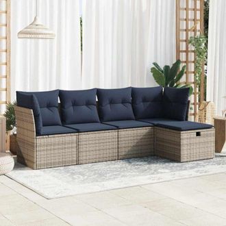 vidaXL Vidaxl - Juego De Sof&aacute;s Jard&iacute;n Con Cojines 5 Pzas Rat&aacute;n Sint&eacute;tico Gris