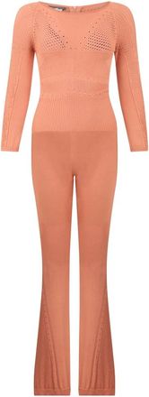 Alberta Ferretti Fitted Jumpsuit with Flared Pants - Dames - Jumpsuits - Roze - S - Leer - Jumpsuits & Playsuits