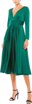 Mac Duggal Long Sleeve A Line Midi Dress