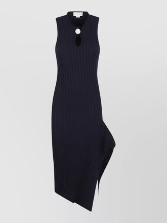 Stella McCartney ribbed dress asymmetric hem keyhole buttons sleeveless