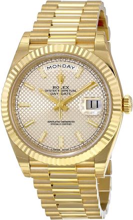 Rolex Pre-owned Rolex Day-Date 40 Silver Diagonal Motif Dial 18K Yellow Gold President Automatic Mens Watch 228238SSP