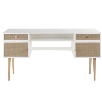 Maisons du monde Escritorio infantil bicolor de 2 puertas y 2 cajones de trenzado de rat&aacute;n