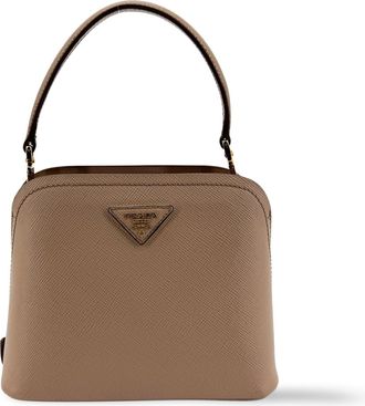 Prada Matinee Top Handle Saffiano Leather Beige Leather Handbag (Pre-Owned)
