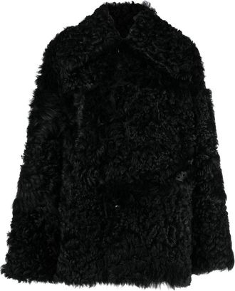 Ami shearling button-up coat - women - Sheep Skin/Shearling/Cotton - L - Black