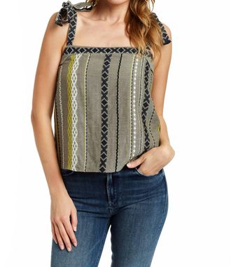 Drew Lucia Shoulder Tie Gauze Stripe Tank In Sage