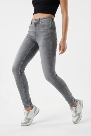 Only Skinny-fit-Jeans ONLY ONLBLUSH MID WAIST SKINNY DNM DOT, Damen, Gr. XL, L&auml;nge 30, grau denim, Denim/Jeans, Obermaterial: 92% Baumwolle, 6% Elastomulti