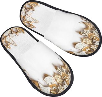 Generic Fuzzy Slippers Christmas Gingers Bread Cookie Snowflake Fluffy Slippers Comfy Warm House Slipper For Women Party Hotel L