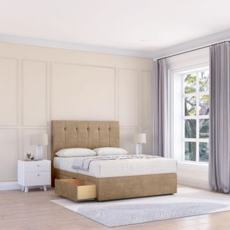 Sloomy Jasmine Naples Bed Set With No Drawers Mattress & 54 Headboard in Light Brown | Size: Small Single