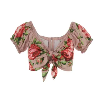 Dolce & Gabbana Blouses, female, Multicolor, Size: 2XS Rose Bouquet-Print Cotton Top