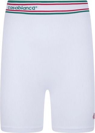 Casablanca Ribbed Knit Shorts met Kenmerkende Streep Tailleband - Dames - Korte Broeken - Wit - S/M - Polyester - Korte Broeken