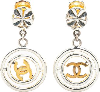 Chanel Clover CC Silver Earrings