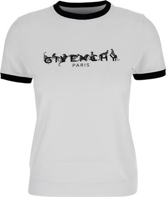 Givenchy White Crewneck T-Shirt With Logo Lettering On The Front And 4G Logo On The Rear In Cotton Stretch Woman