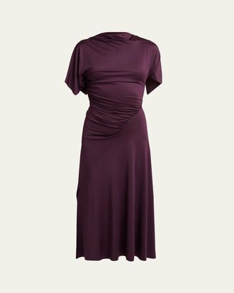 Victoria Beckham Gathered Twisted Flutter-Sleeve Midi Dress