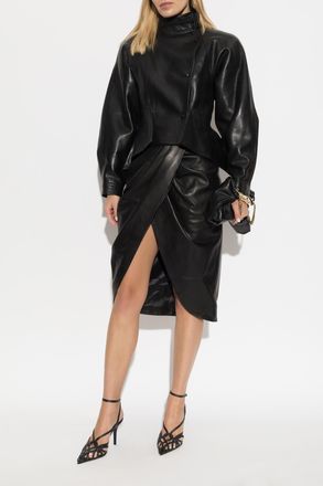 Balmain Leather Peplum Jacket, Womens, Black