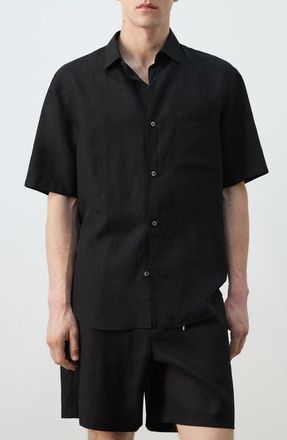 Mango Short Sleeve Button-Up Shirt in Black at Nordstrom, Size Medium