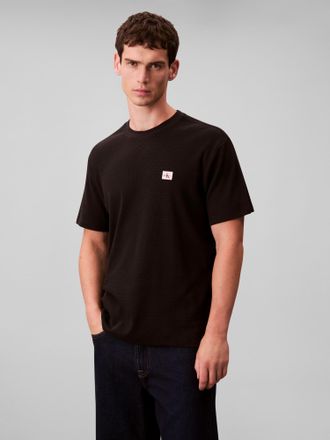 Calvin Klein Jeans T-Shirt CALVIN KLEIN JEANS WAFFLE BADGE TEE, Herren, Gr. M, schwarz, Web, Obermaterial: 60% Baumwolle, 40% Polyester, unifarben, regular fit normal, R