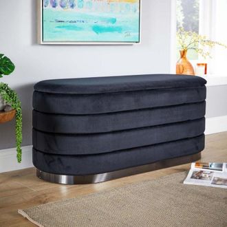 Home Source Industries Home Source - Velvet Black Storage Ottoman Storage Solution Bench Footstool Home Furniture