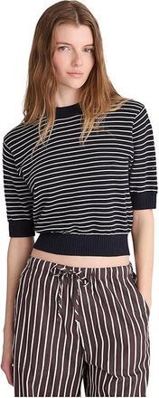 Madewell Textural-Stitch Crewneck Sweater in 100% Cotton Womens Sweater Navy And Ivory Mini Stripe : LG (Womens 10-12)