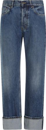 Alexander McQueen Blue Washed Cotton Turn Up Jeans-Uomo
