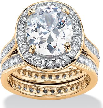 Palm Beach Jewelry 6.48 TCW CZ 2-Piece Eternity Bridal Ring Set Gold-Plated Sterling Silver